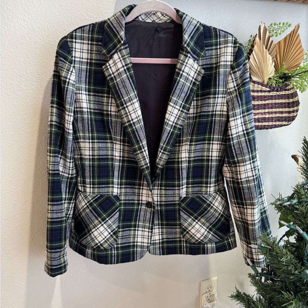 VTG! Made in USA Fully Lined Plaid Women's Jacket - Green , Gold and White